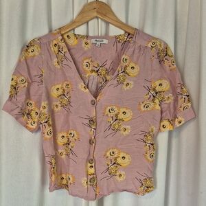 Madewell Plaza Dutch Dandelions Floral Pink Button-Up Top